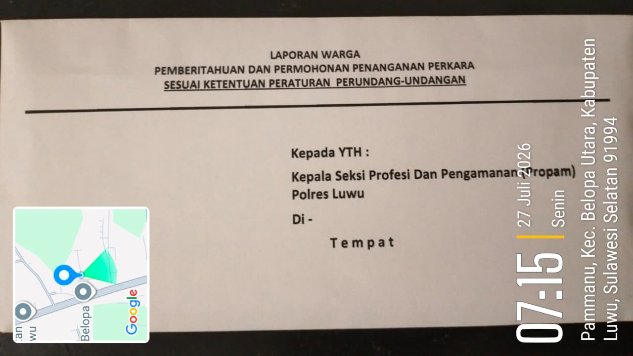 Soal Laporan Warga Mandek, Polda Sulsel di Desak Reshuffle Kapolres Luwu dan Kasat Reskrim Polres Luwu Secepatnya. Ajis : Masa Dilaporkan Baru atau Didemo Baru Mau Bekerja Optimal