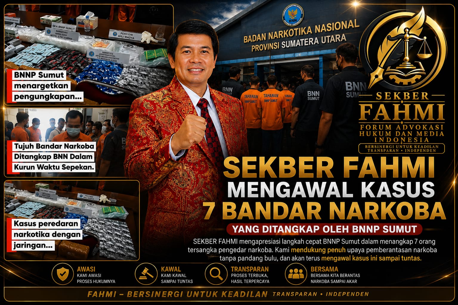 ‘SEKBER FAHMI’ Apresiasi Langkah Cepat BNNP Sumut Ungkap 7 Tersangka Narkoba: Jangan Ada Ruang Bagi Gembong Narkoba!